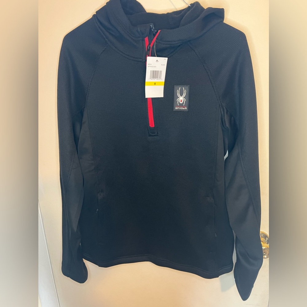 NWT Spyder Spyder Polar Pullover With Hood Mens M Black SPFDD223-001